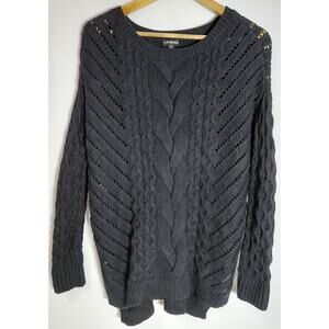 EXPRESS Cable Knit Sweater Black Solid Long Sleeve Women Size S/P